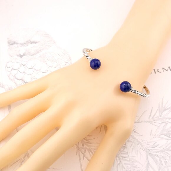 David Yurman Sterling Silver Diamonds & Lapis Solari 3.5mm Bangle Bracelet - Picture 3 of 11